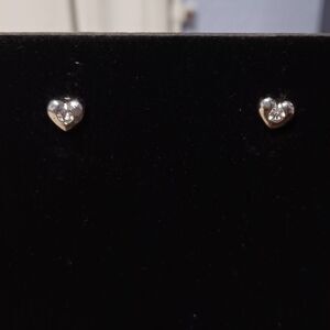 Vintage Silver-Toned Heart Stud Earrings